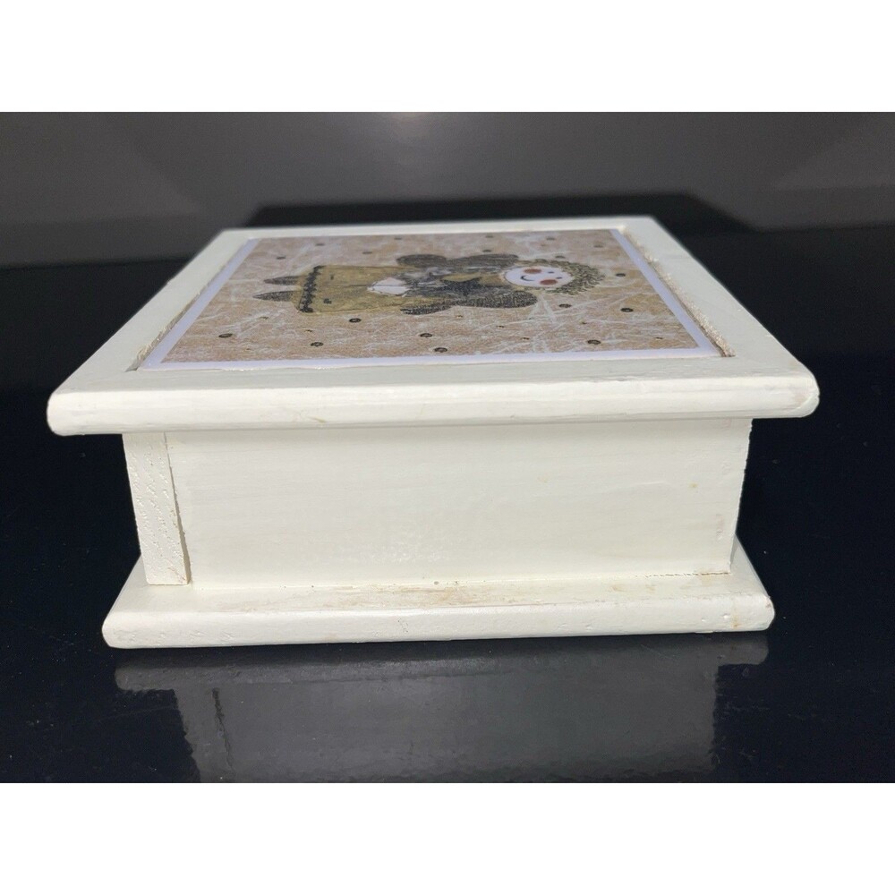Trinket Jewelry Box Wood With Inlay Angel On Top - Picture 5 of 12